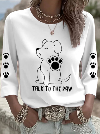 Women's Talking With Paws Funny Puppy Print  Shirt