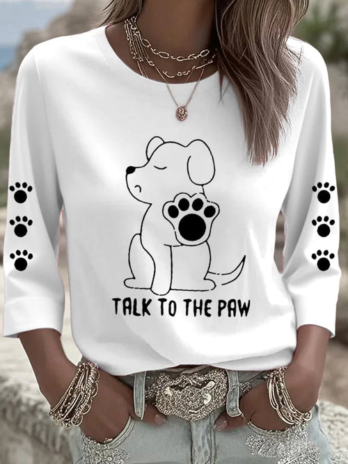 Women's Talking With Paws Funny Puppy Print  Shirt