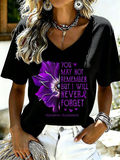 Women'S Alzheimer's awareness Printed Casual T-Shirt