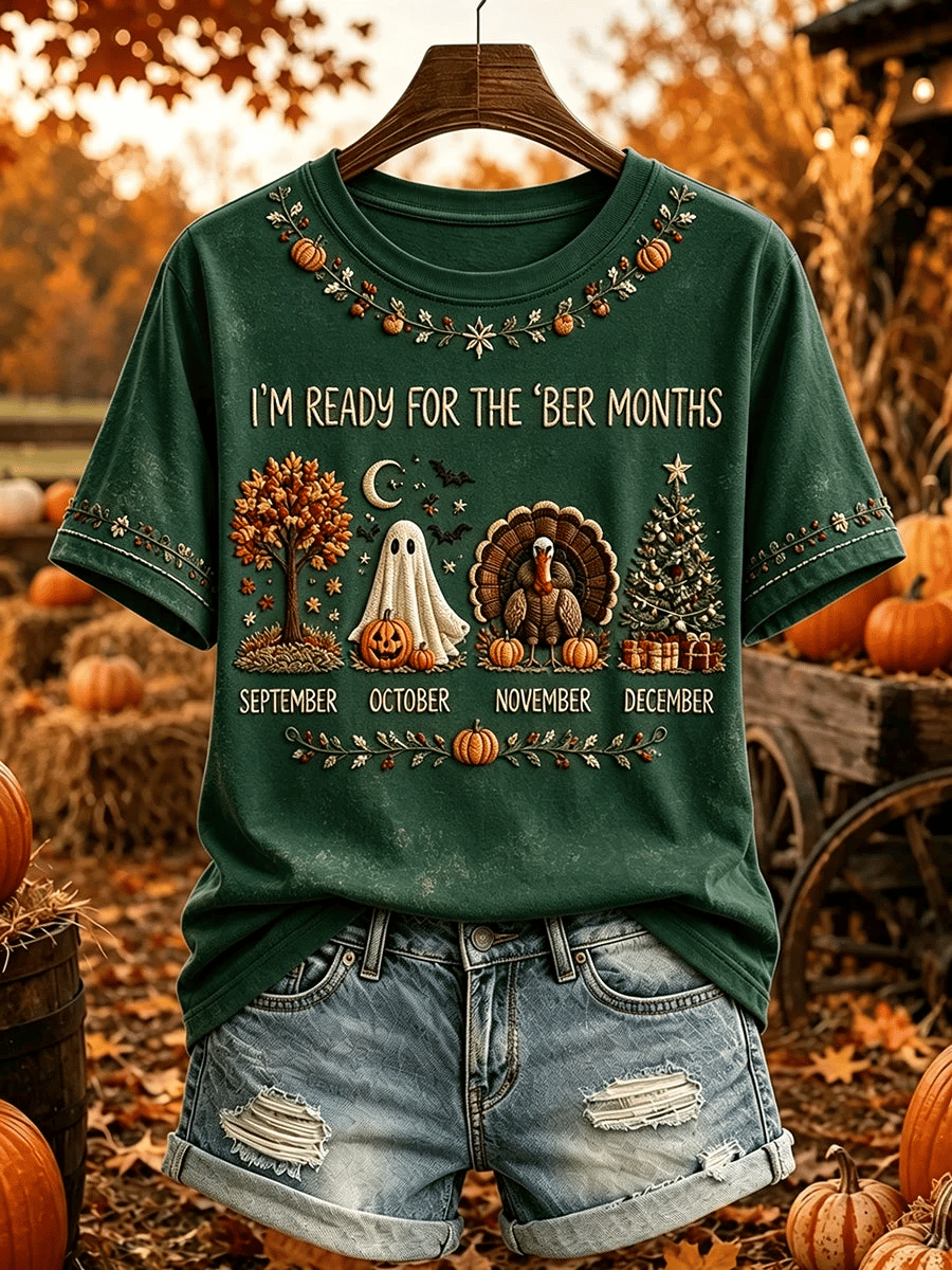 Women's Vintage I'm Ready For The Ber Months Print Casual T-shirt