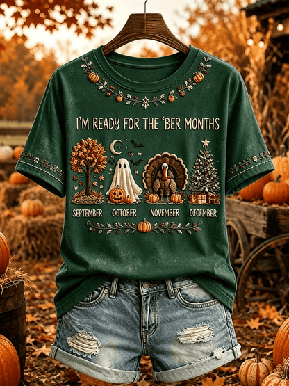 Women's Vintage I'm Ready For The Ber Months Print Casual T-shirt