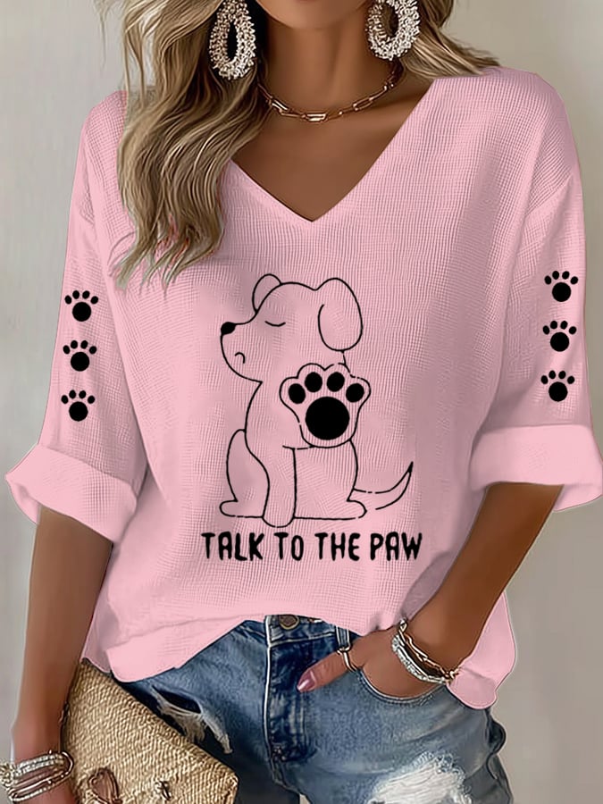 Women's Clothing Dialogue with Paws Funny Puppy Print T-shirt