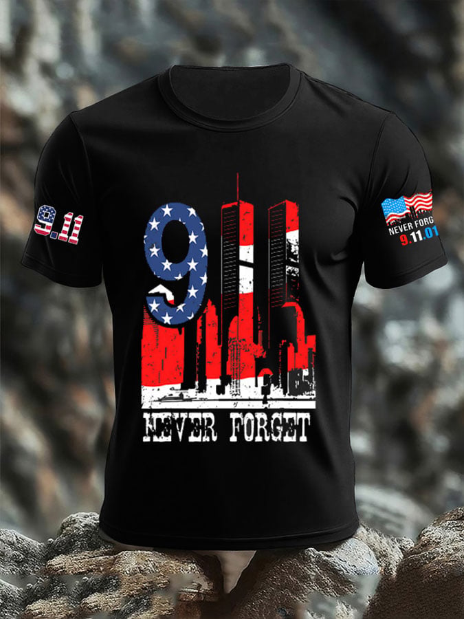 Men's 9/11 Memorial Patriotic Flag Print T-Shirt