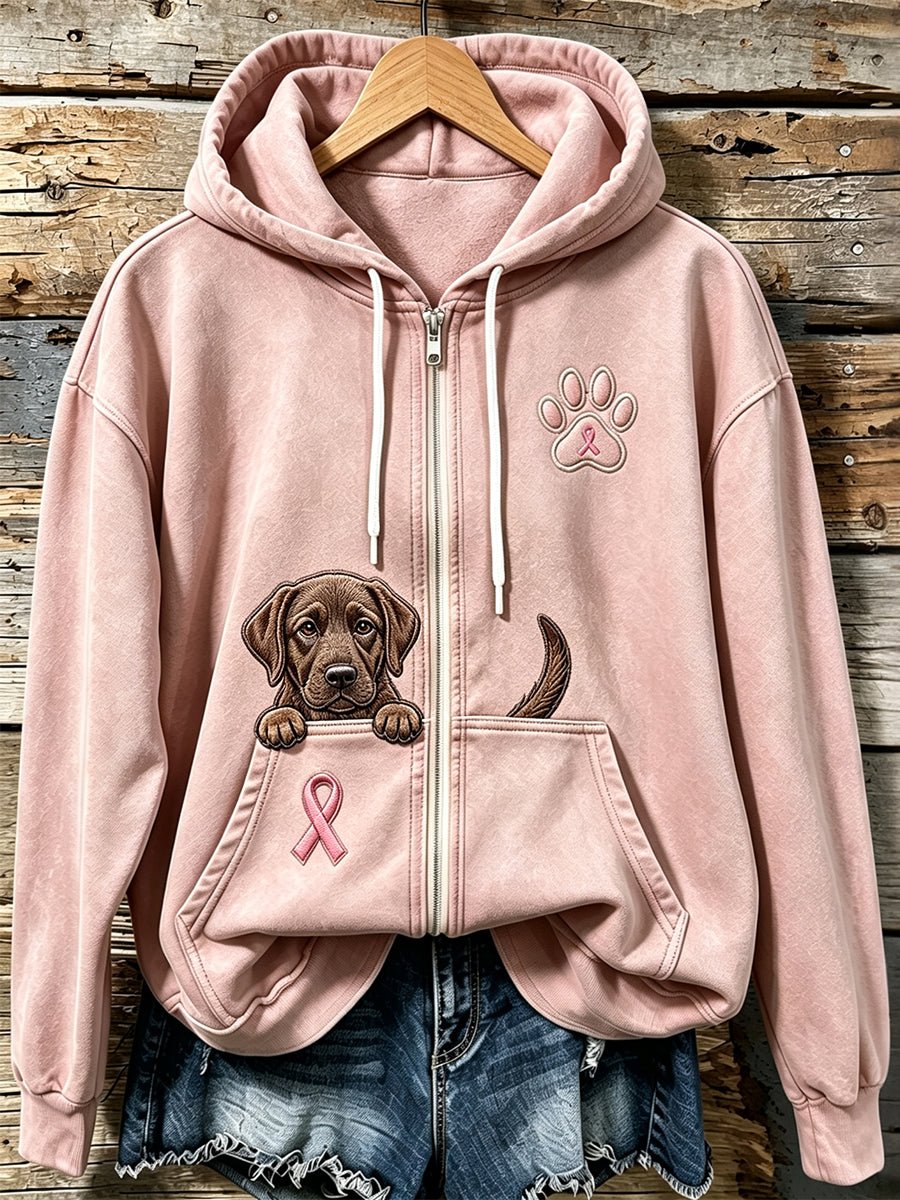 Women's Pink Ribbon Cute Dog Pumpkin Face Print Casual Sweatshirt