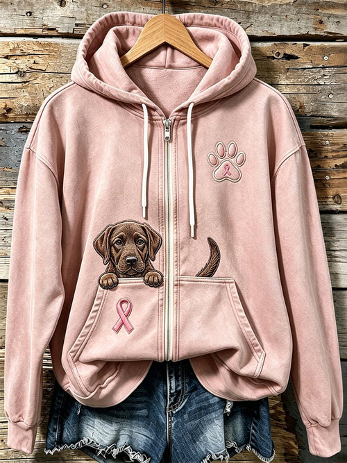Women's Pink Ribbon Cute Dog Pumpkin Face Print Casual Sweatshirt