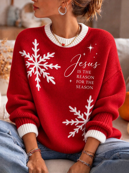 Women's Plush Knit Sweater – Festive Jesus-Themed Design