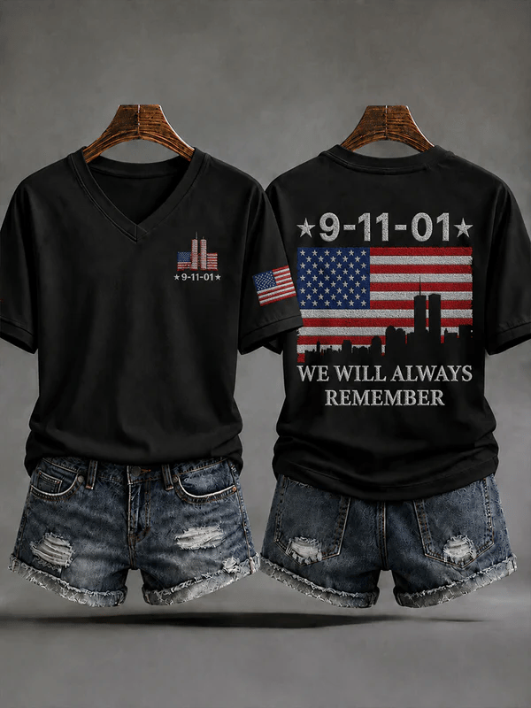 Women's 9.11 Never Forget Print V Neck T-shirt