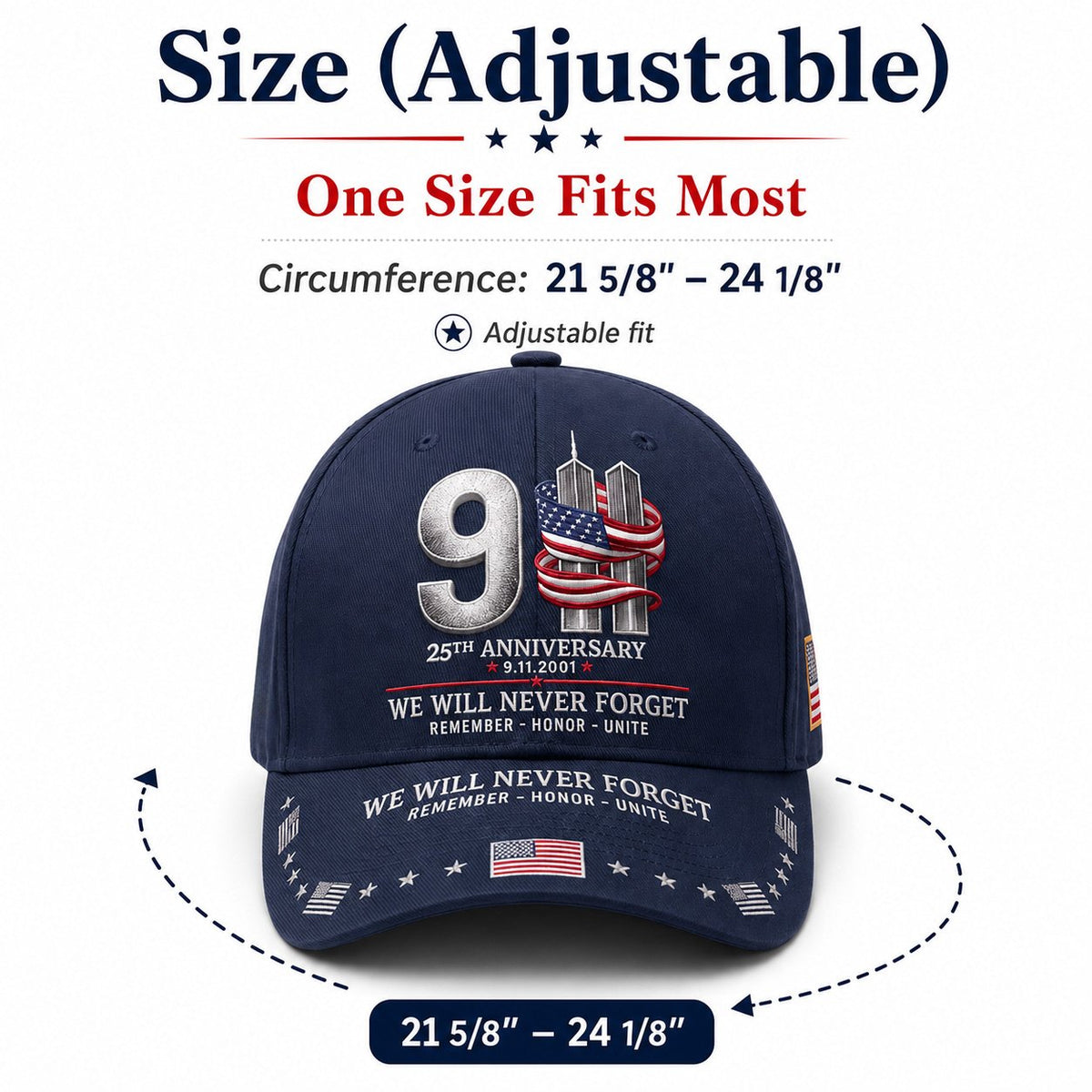 🔥LAST DAY 50% OFF - 9/11 25th Anniversary We Will Never Forget Memorial Baseball Cap – Unisex Patriotic Memorial Hat🧢 100% Cotton