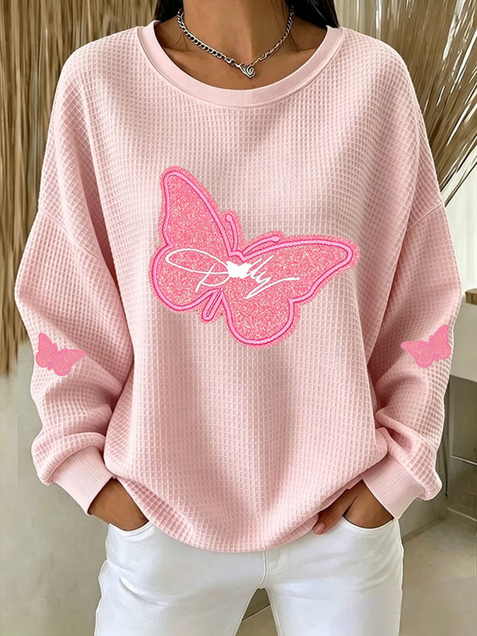 Women's Casual Printed Waffle Long-Sleeve Top