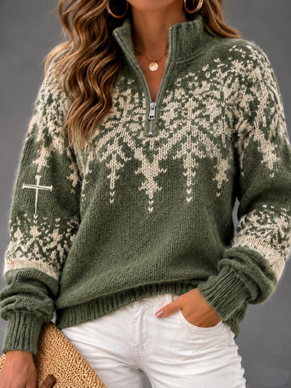 Women's Christmas/Jesus-themed Printed Winter Zip-Up Sweatshirt