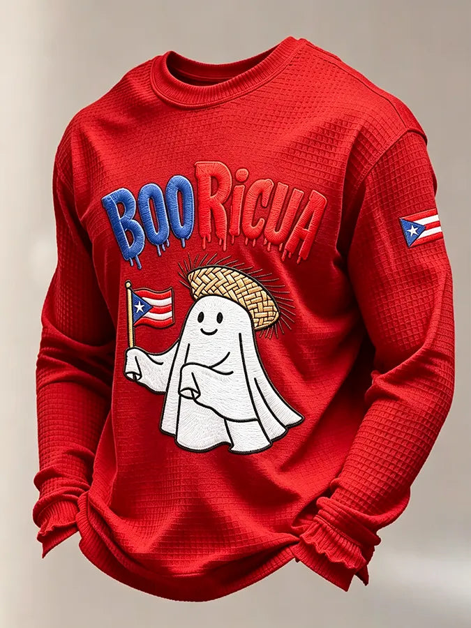 🎃Men's Boricua Halloween Waffle-Knit Long-Sleeve Top