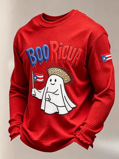 🎃Men's Boricua Halloween Waffle-Knit Long-Sleeve Top