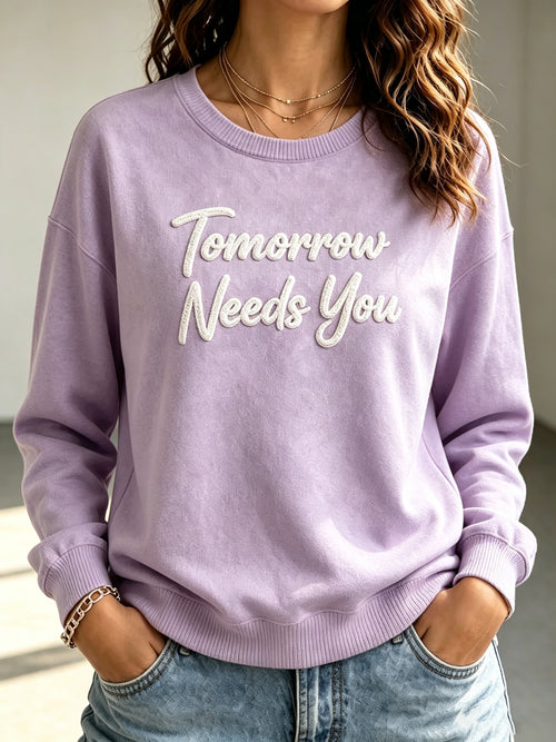 Women's Vintage Wash Soft Premium 100%Cotton Oversized Pullover Sweater - Embroidery Craftsmanship