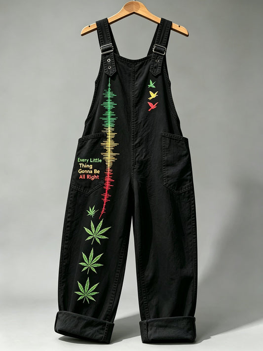 Women's Retro Reggae Art Print Overalls