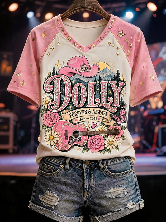 Women'S Country Cowgirl Dolly Commemorative Print T-Shirt