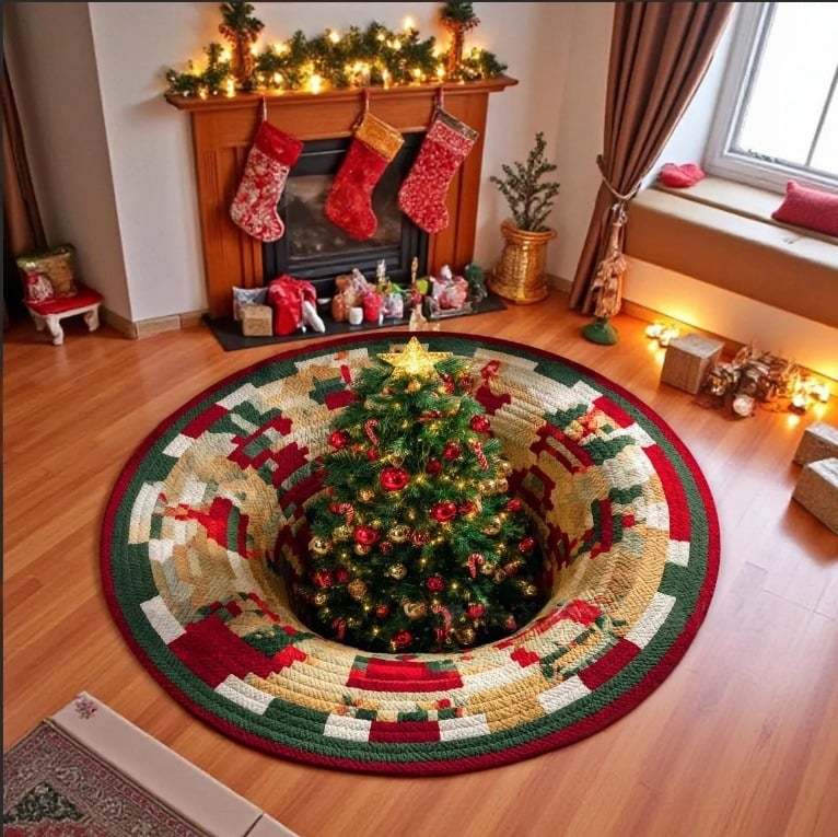 🎄3D Christmas Gnome Optical Illusion Round Rug | Fun Festive Home Decor Must‐Have⭐🏠🎁
