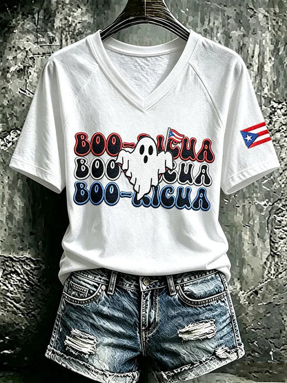 🎃Women's Casual Boricua Halloween Printed Short-Sleeve T-Shirt