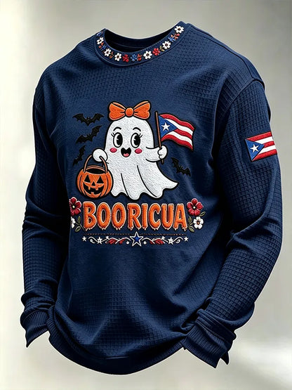 🎃Men's Boricua Halloween Waffle-Knit Long-Sleeve Top