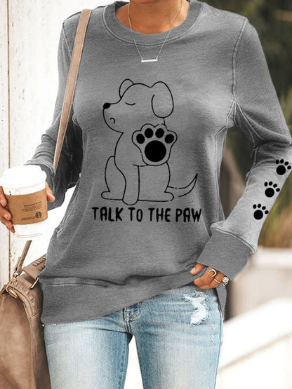 Women's Talking With Paws Funny Puppy Print Sweatshirt