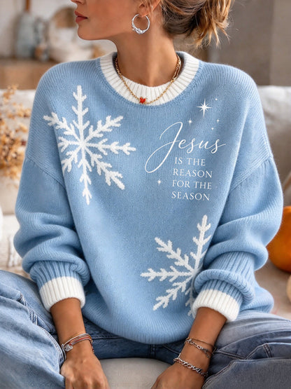 Women's Plush Knit Sweater – Festive Jesus-Themed Design
