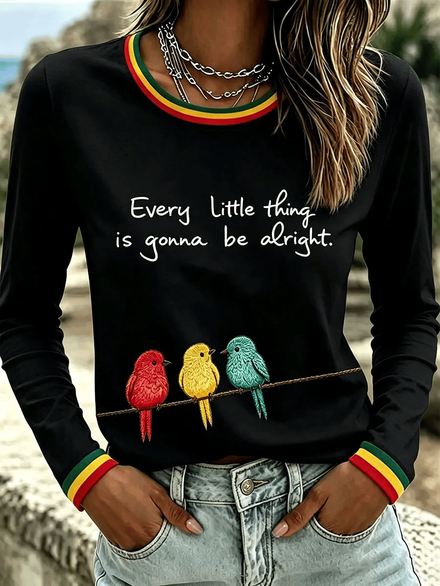 Women's Every Little Thing Is Gonna Be Alright Print Casual T-shirt