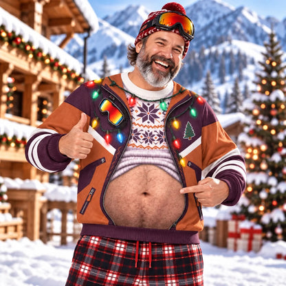 Funny Christmas Belly Sweatshirt – Holiday Lights & Jacket Print Ugly Christmas Pullover