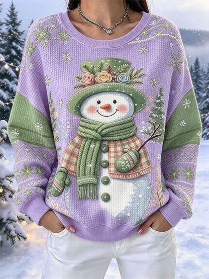 Women's Casual Printed Waffle Long-Sleeve Top