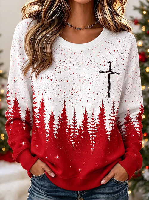 Women's Christmas Print Round Neck Long Sleeve Top