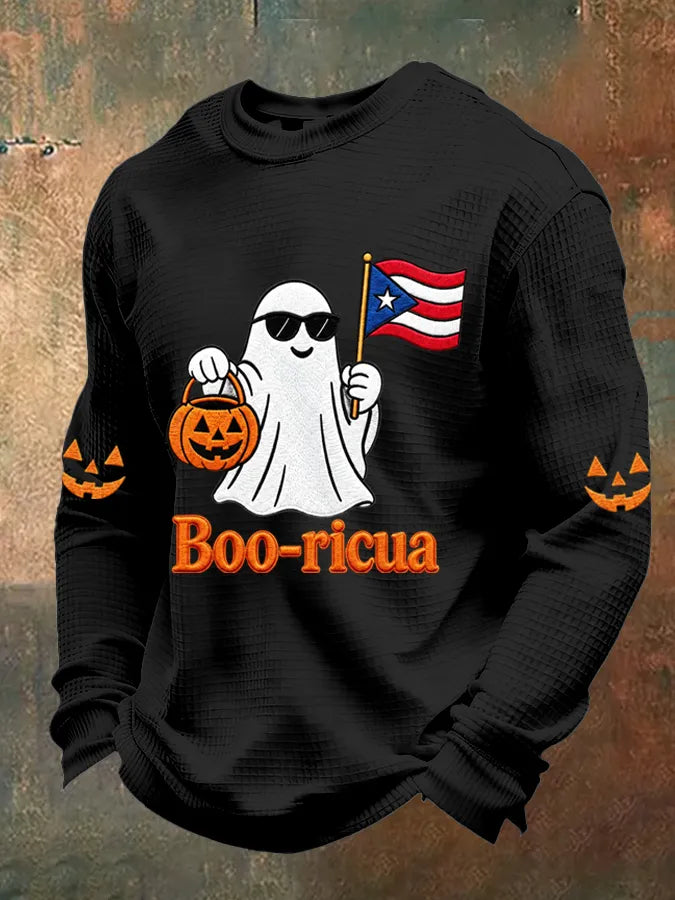 🎃Men's Boricua Halloween Waffle-Knit Long-Sleeve Top