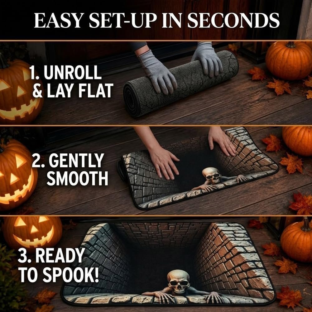 🔥Last Day 50% OFF🎁💀3D Illusion Skull Pit Mat – Halloween Area Rug
