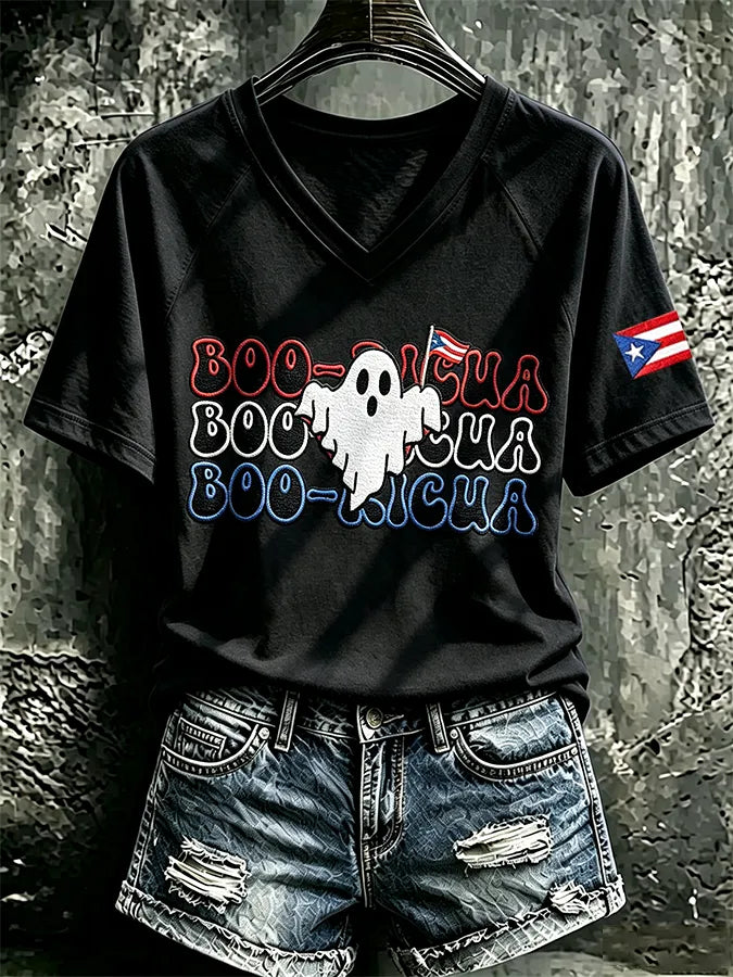 🎃Women's Casual Boricua Halloween Printed Short-Sleeve T-Shirt