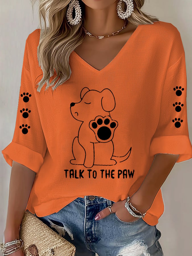 Women's Clothing Dialogue with Paws Funny Puppy Print T-shirt