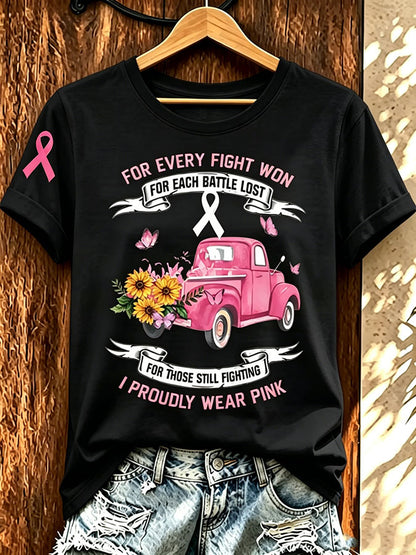 Women'S Pink Art Printed Casual T-Shirt