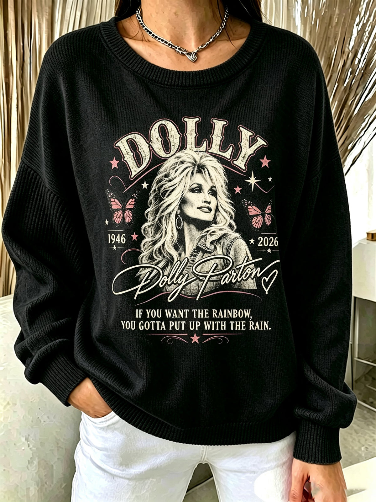 Women's Casual Printed Crew Neck Knit Top