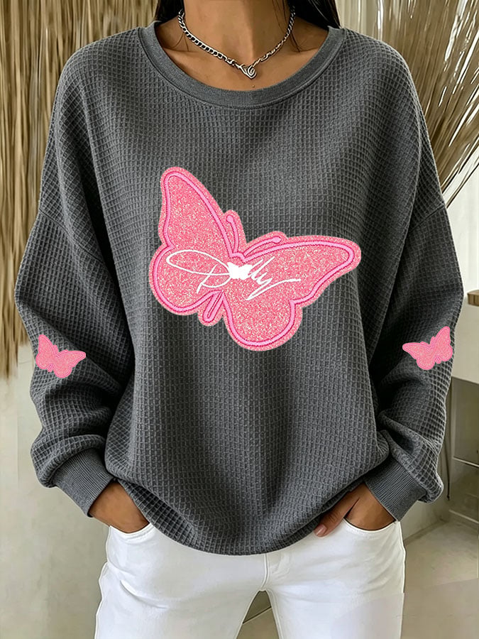 Women's Casual Printed Waffle Long-Sleeve Top