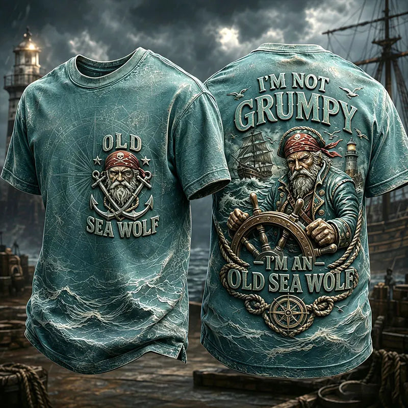 Men’s Vintage “Old Sea Wolf” Nautical Humor Graphic T-Shirt