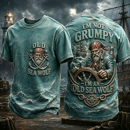 Men’s Vintage “Old Sea Wolf” Nautical Humor Graphic T-Shirt