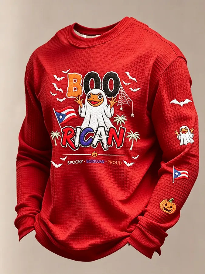 🎃Men's Boricua Halloween Waffle-Knit Long-Sleeve Top