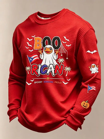 🎃Men's Boricua Halloween Waffle-Knit Long-Sleeve Top