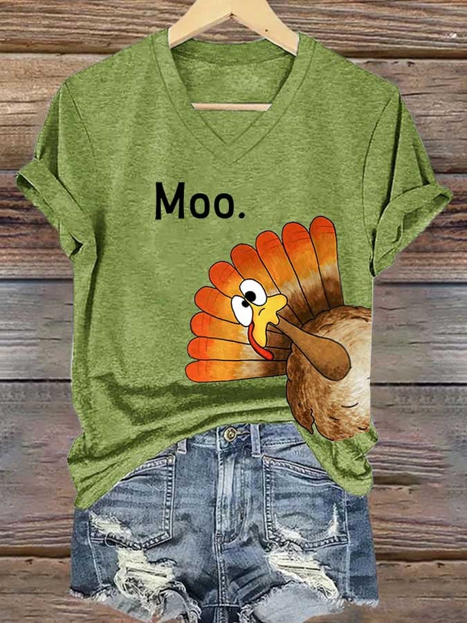 Women'S Thanksgiving Turkey Print T-Shirt