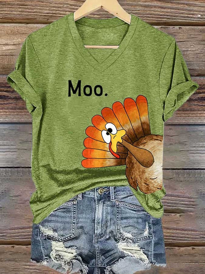 Women'S Thanksgiving Turkey Print T-Shirt