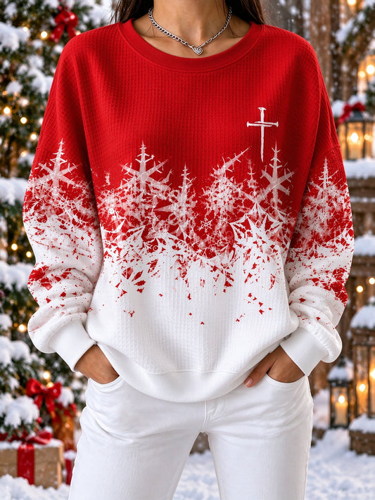 Women's Casual "Faith"Christmas  Cross-Print Sweatshirt
