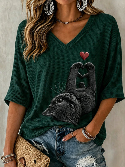 Women's Vintage Casual Cat Print T-Shirt