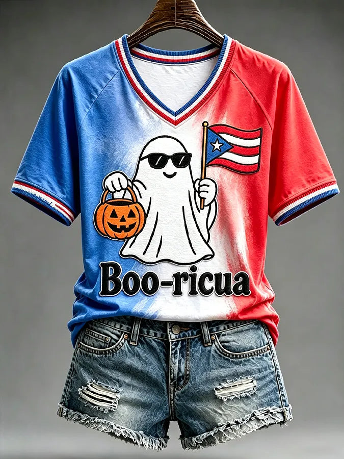 🎃Women's Casual Boricua Halloween Printed Short-Sleeve T-Shirt