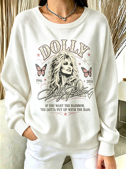 Women's Casual Printed Crew Neck Knit Top