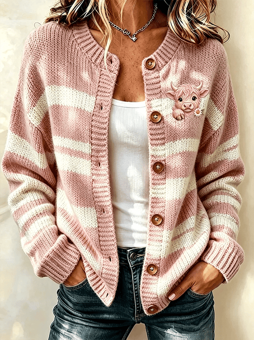 Women's Pink Flower Highland Cow Print Shirt
