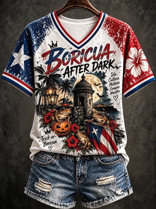Women's Retro  Puerto Rico  Halloween Printed Top
