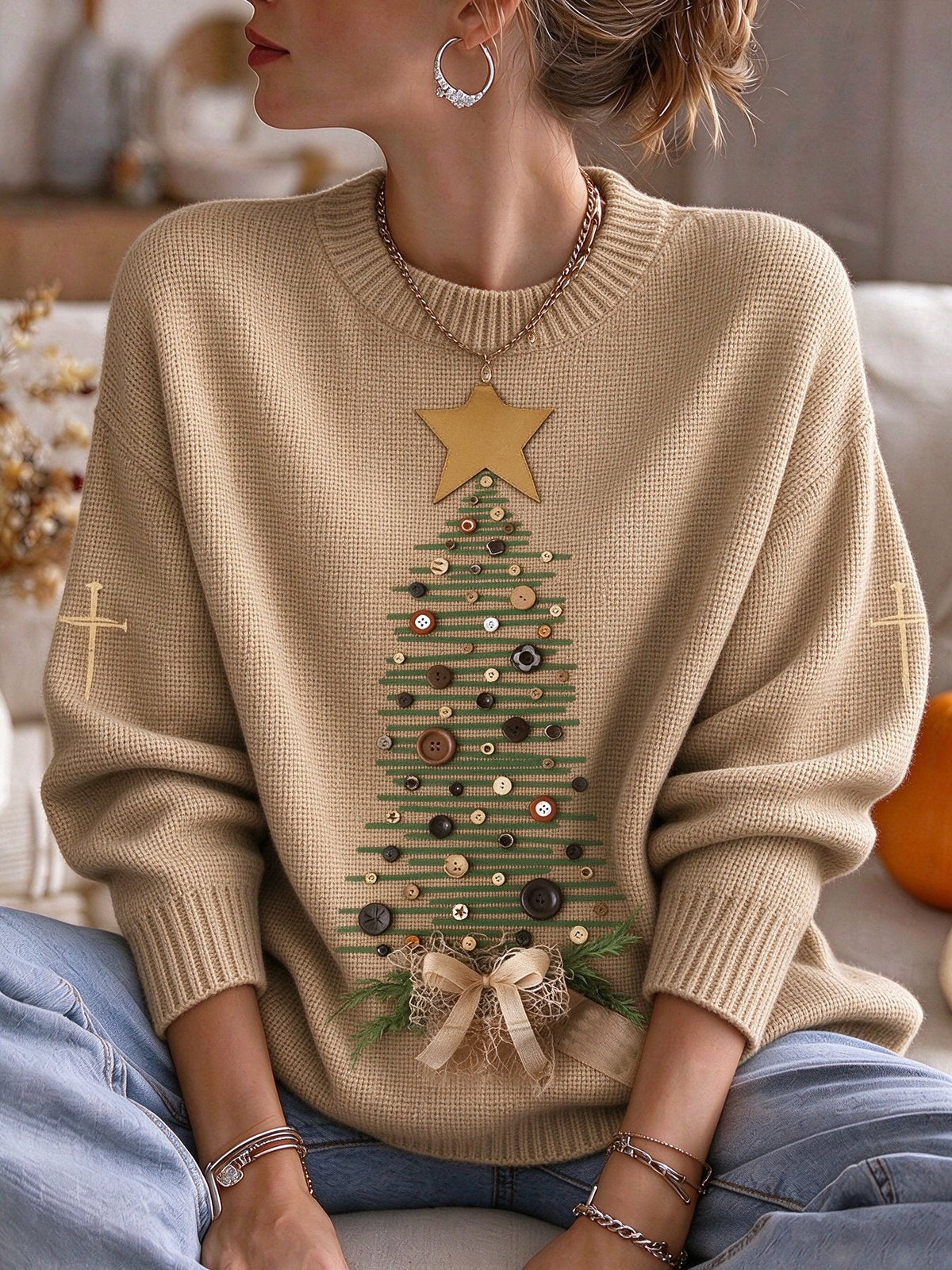Women's Christmas Faith Print Casual Knit Top