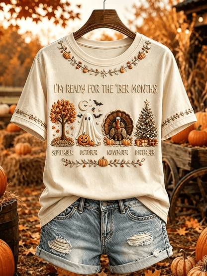 Women's Vintage I'm Ready For The Ber Months Print Casual T-shirt