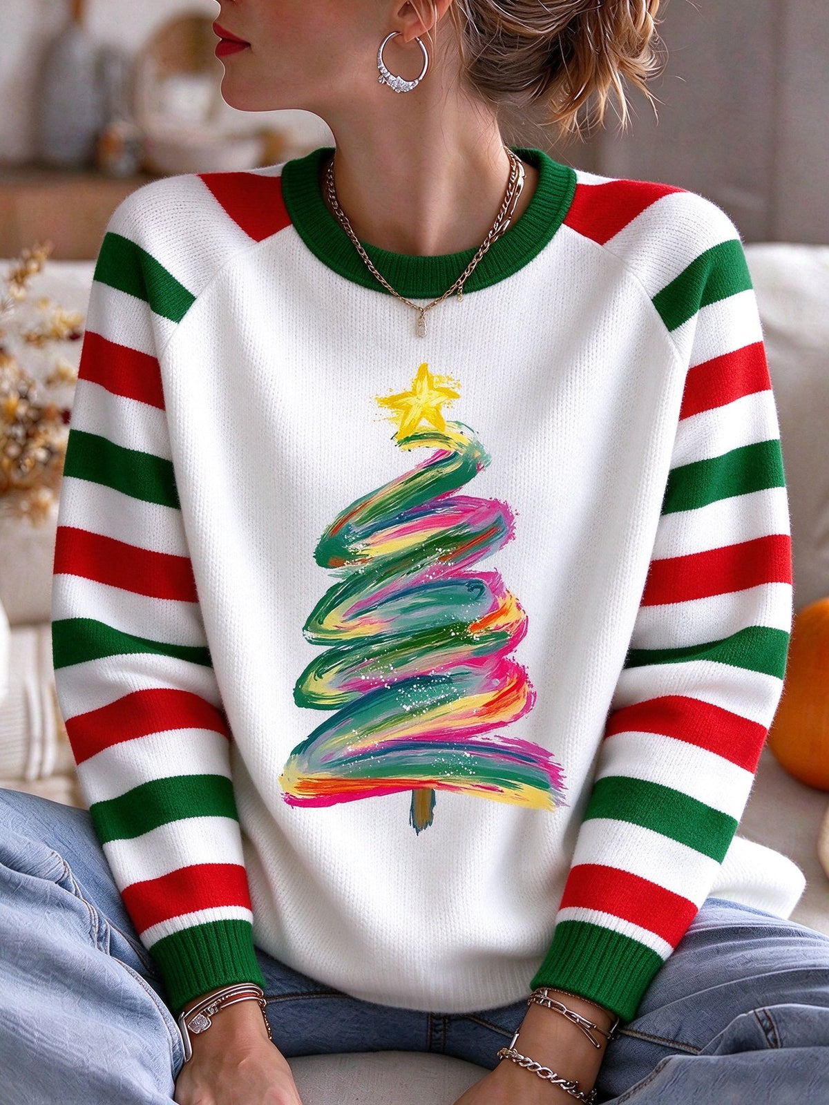 Women's Christmas Print Casual Knit tops